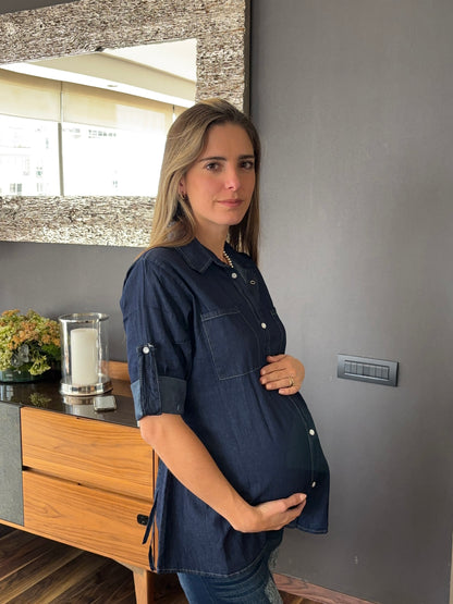 Blusa de maternidad, mezclilla botones