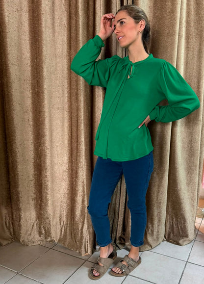 Blusa maternidad verde moño