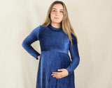 Vestido de maternidad, azul terciopelo rayas Gaby largo