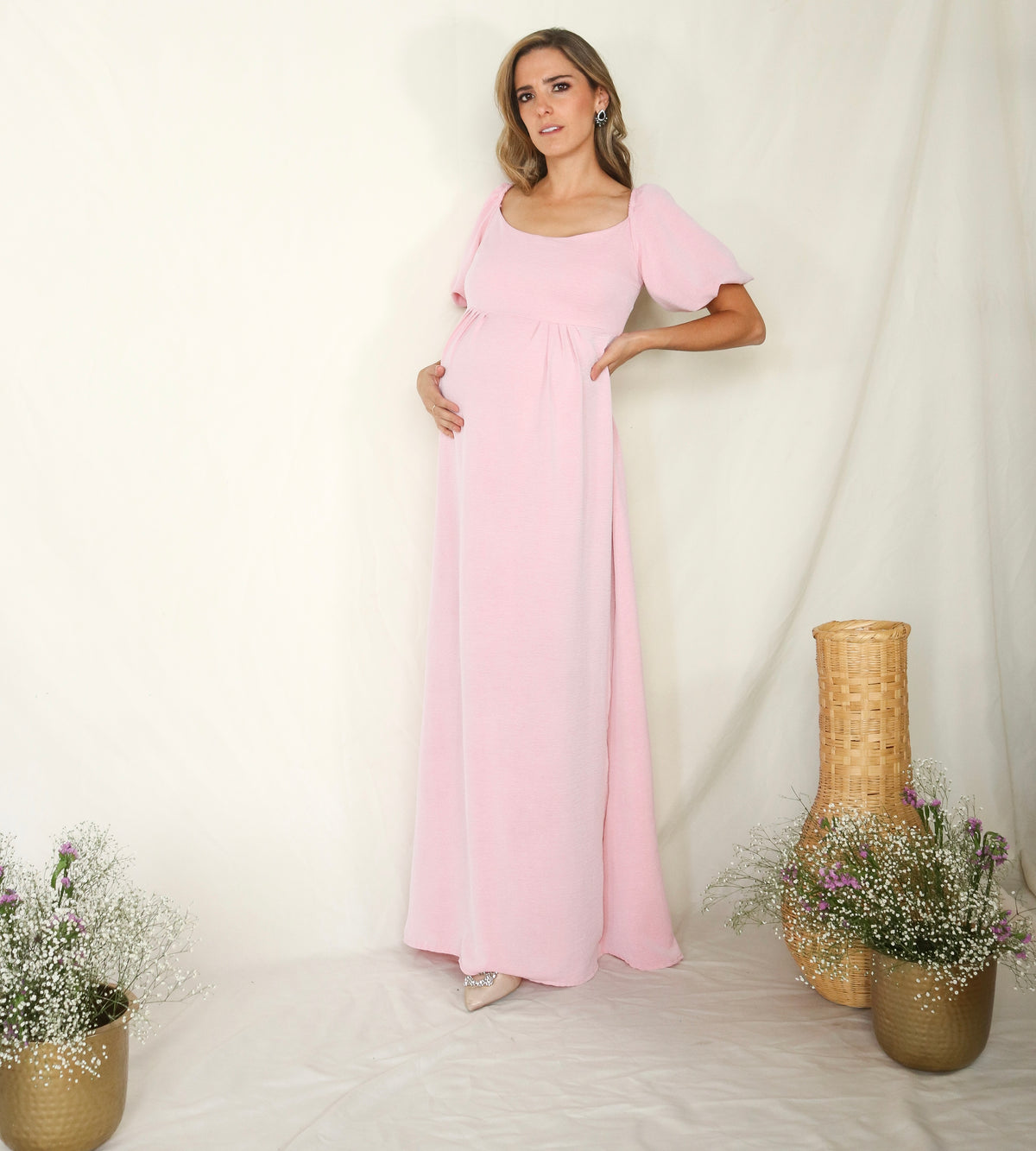Vestido de maternidad Paula, rosa peonia