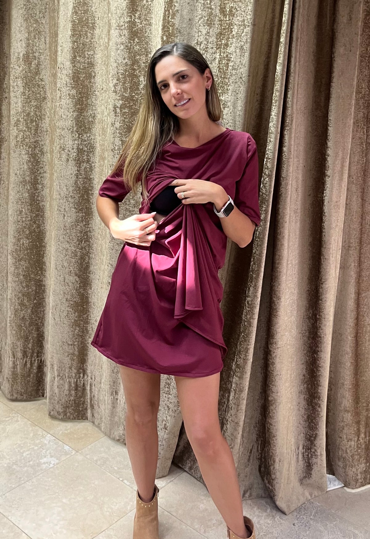 Vestido de maternidad y lactancia vino, Belinda CH