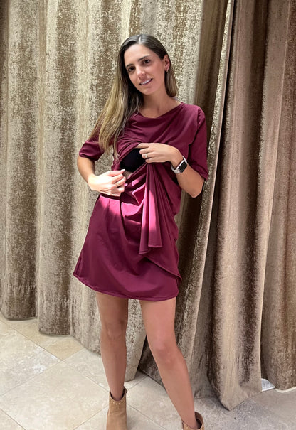 Vestido de maternidad y lactancia vino, Belinda CH