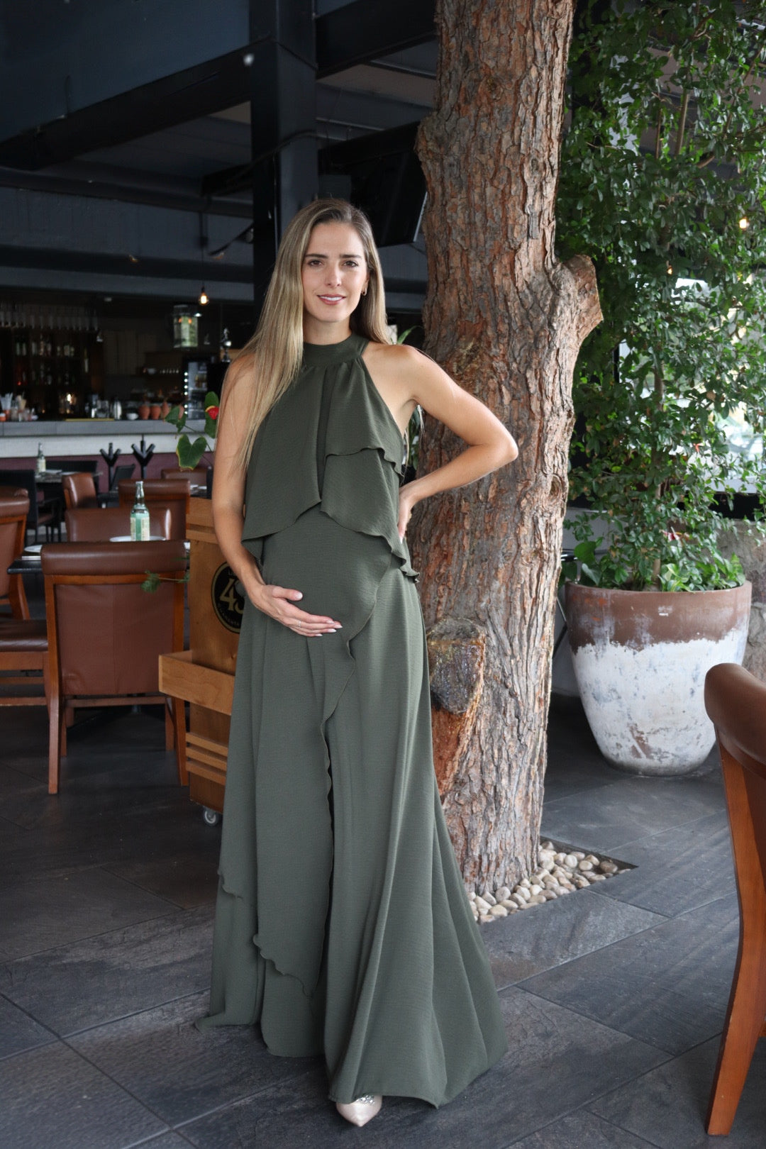 Vestido Ariel de maternidad y lactancia verde olivo cey