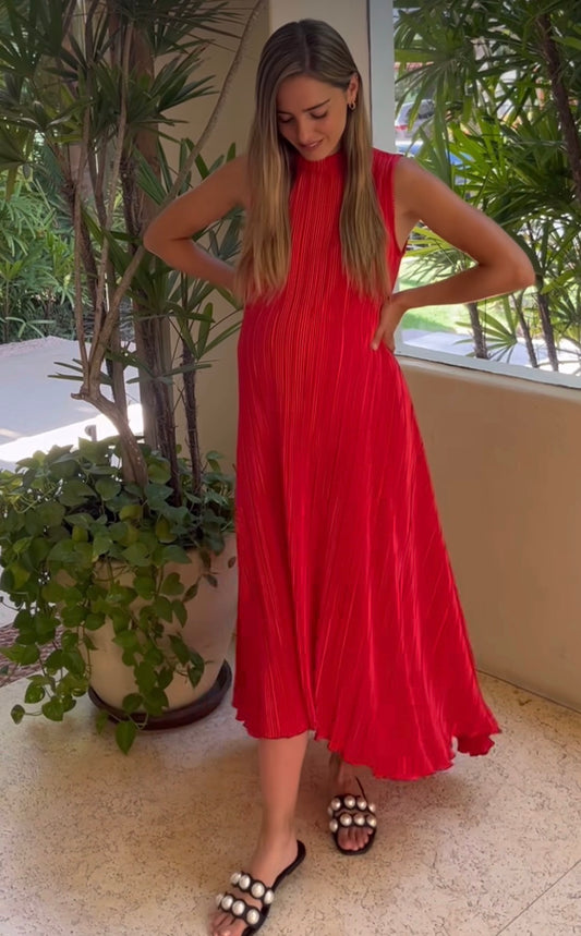 Vestido de maternidad Sonia, rojo rayas
