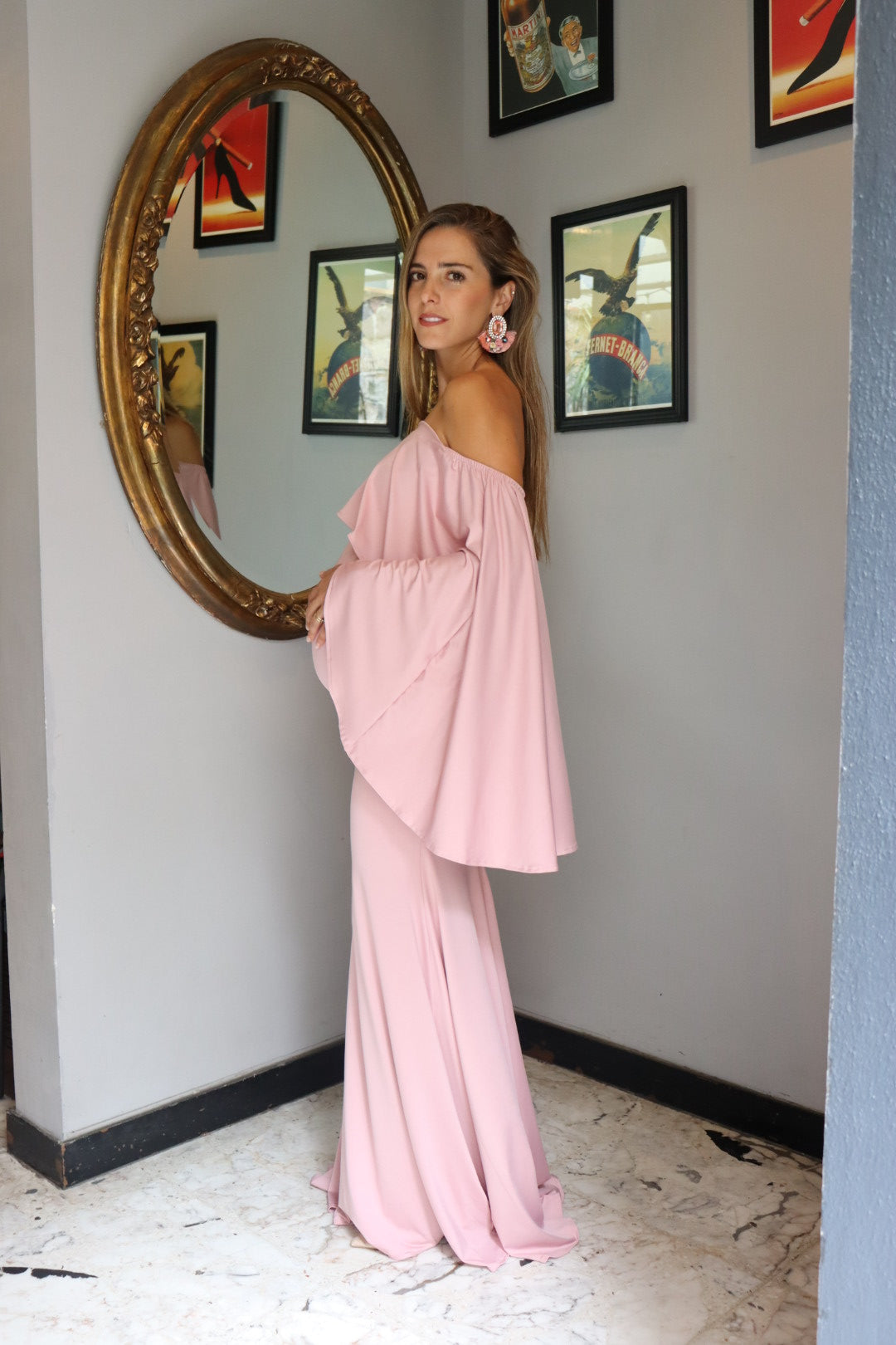 Vestido de maternidad Amparo, rosa polvo licra