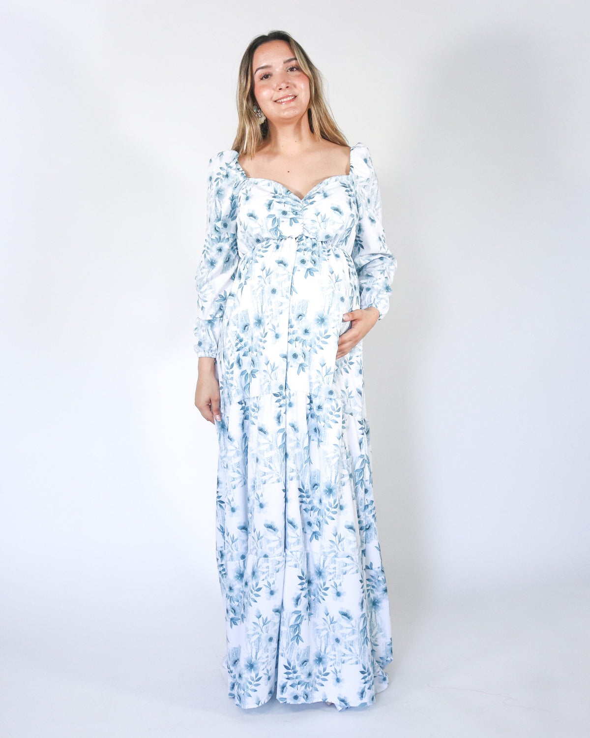 Vestido maternidad Priscila largo, flores románticas