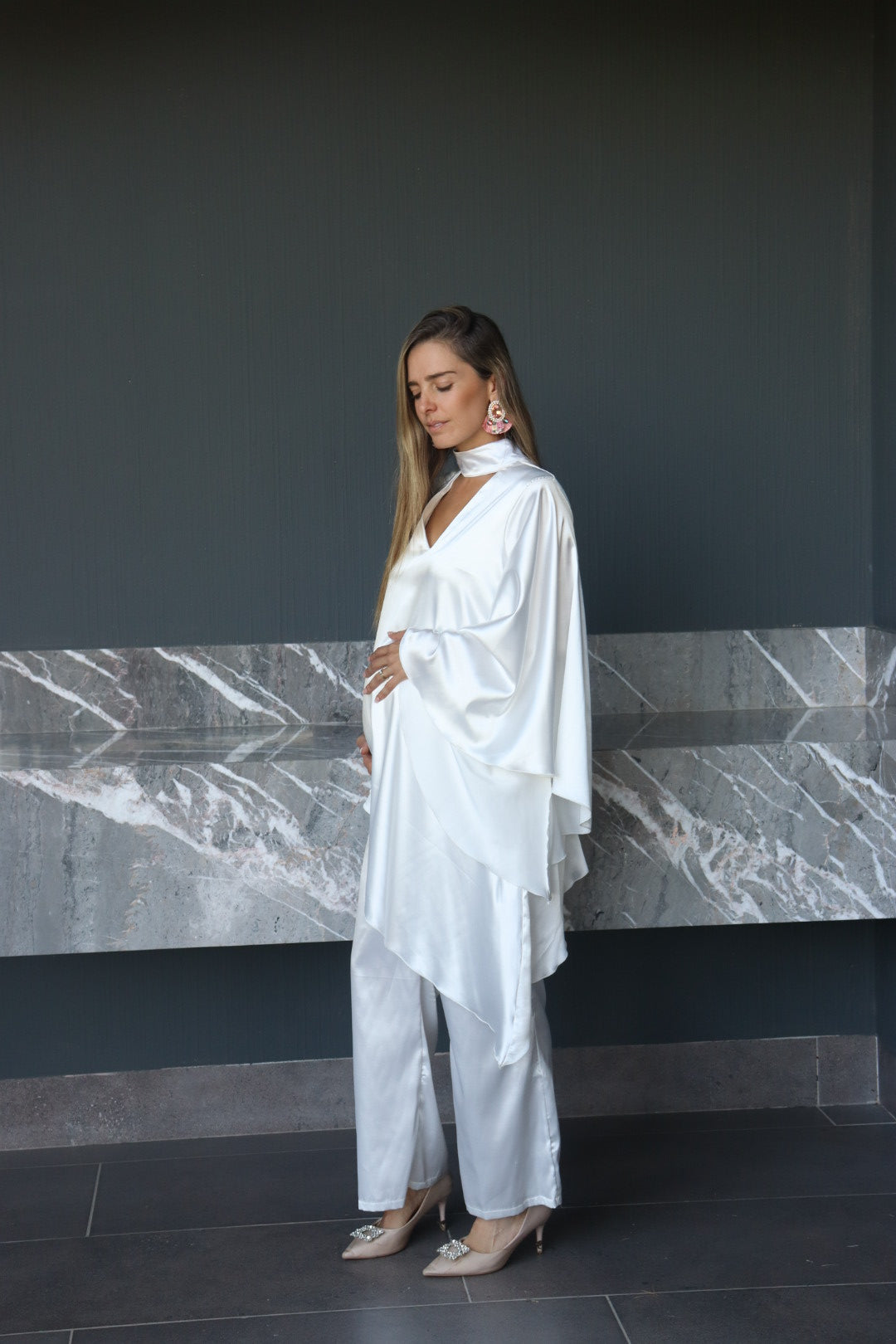 Jumpsuit de maternidad, Valeria ivory satinado