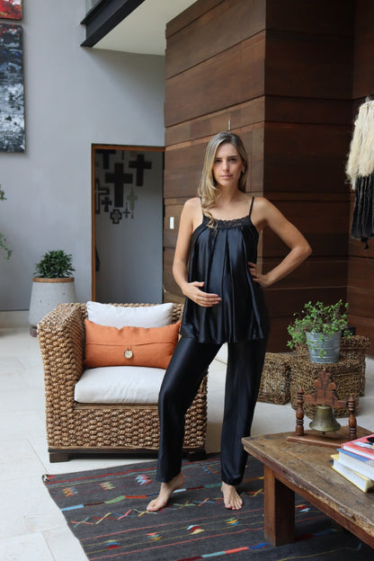 Pijama Conjunto de maternidad y lactancia negra