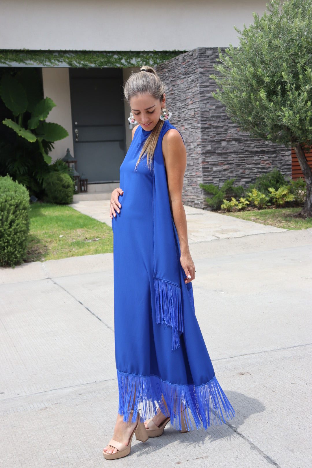 Vestido de maternidad Sonia, azul flecos