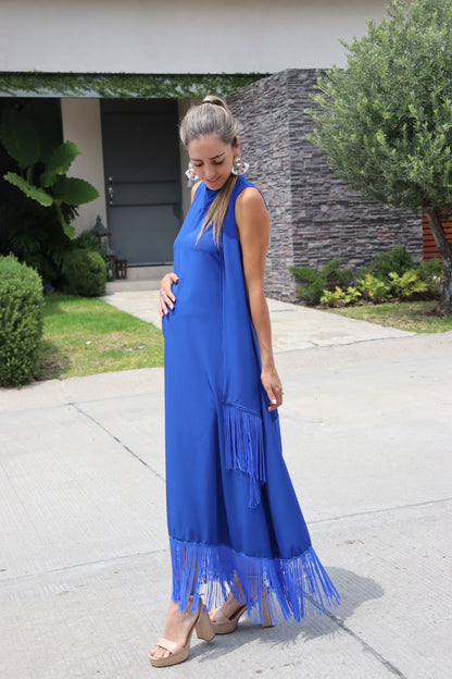 Vestido de maternidad Sonia, azul flecos