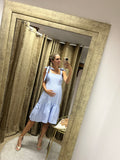 Vestido de maternidad Dalia azul rayitas corto