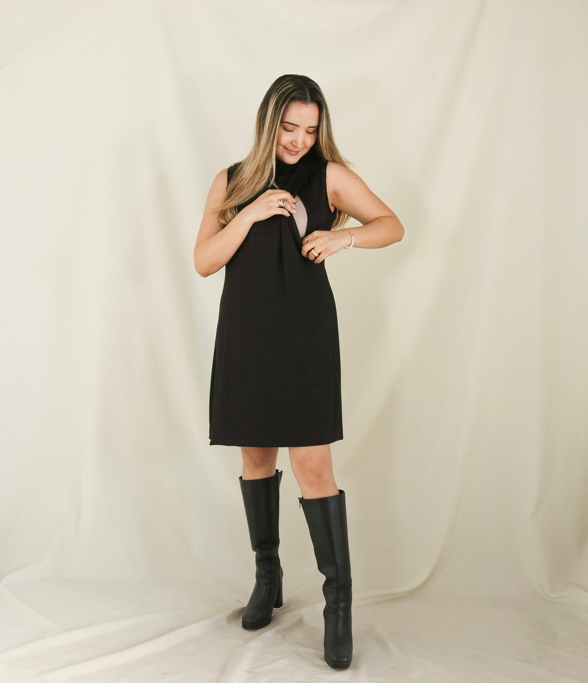Maternity Dress, Black Turtleneck Sleeveless