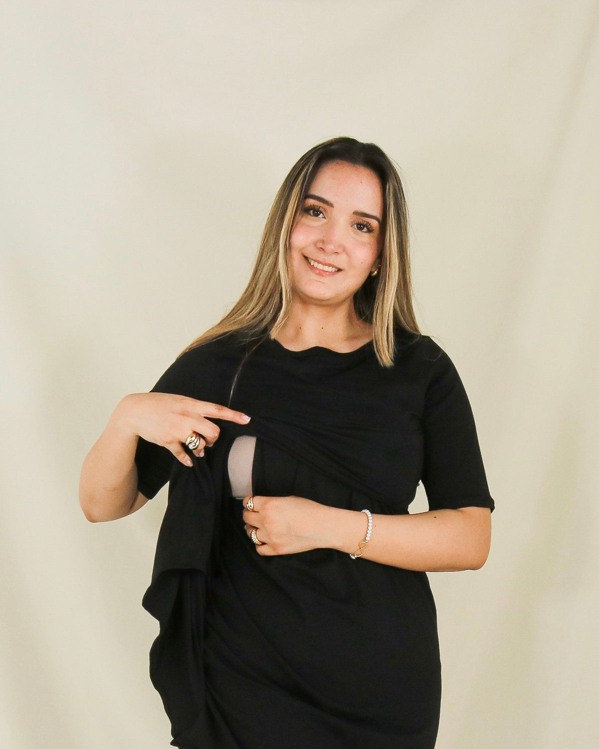 Vestido de maternidad y lactancia negro, Belinda Algodón (M y XG)