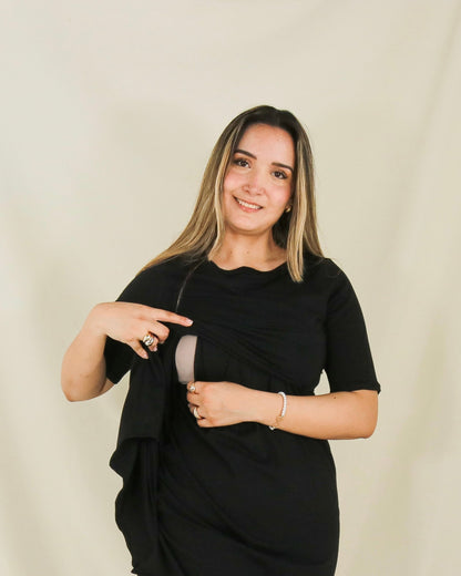 Vestido de maternidad y lactancia negro, Belinda Algodón (M y XG)