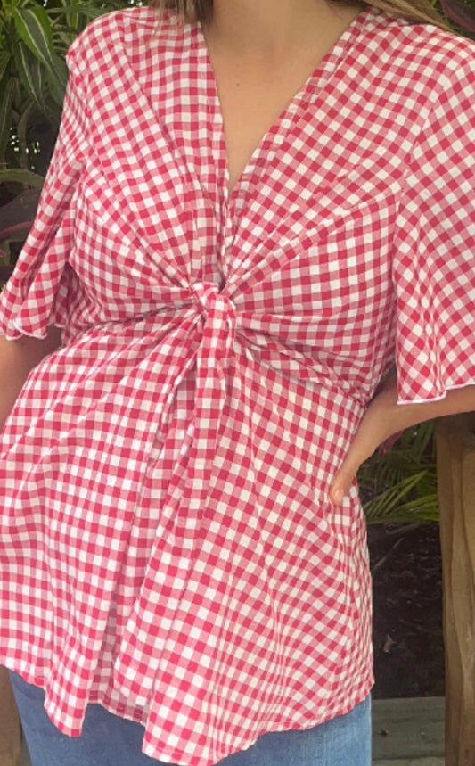 Red checkered Rayon fabric