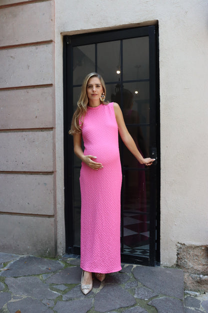 Vestido de maternidad Leslie, rosa textura kirbi