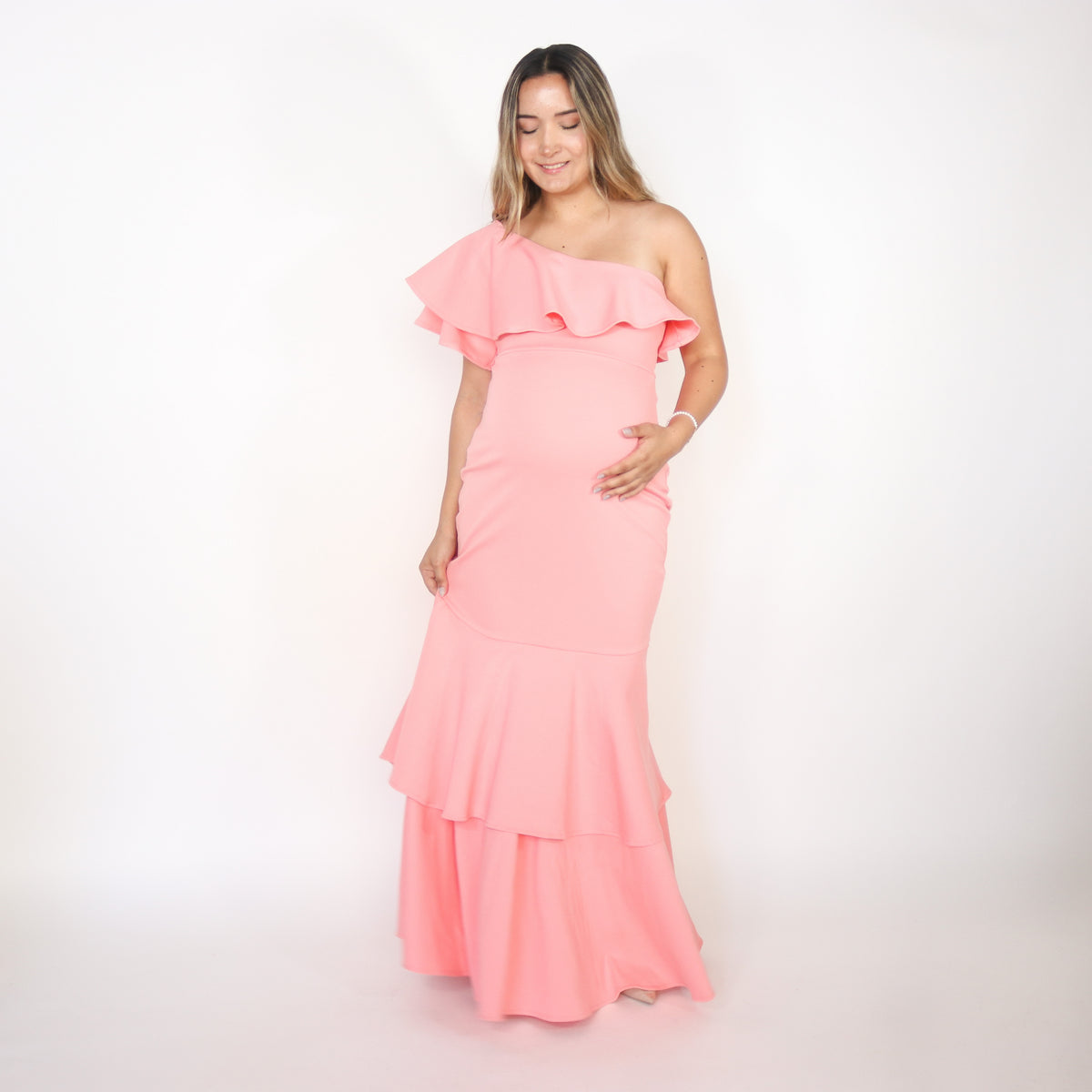Vestido Regina rosa salmón de maternidad