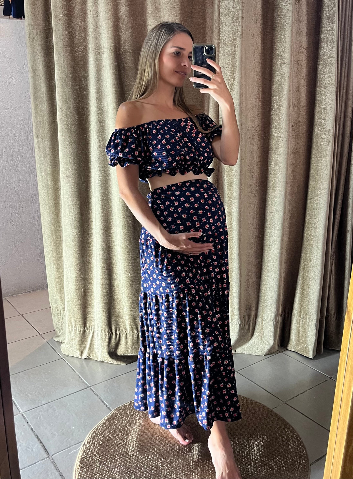 Falda y top de maternidad azul con florecitas Unitalla (copia)