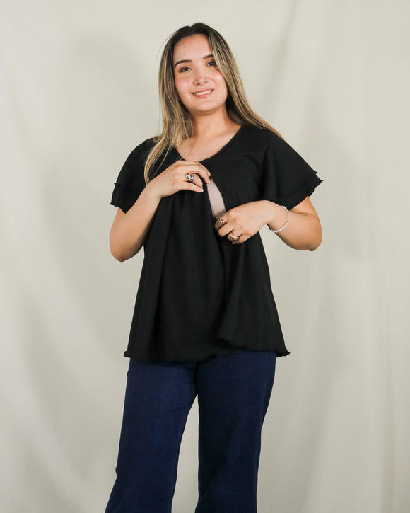 Nursing/maternity blouse, black Bertha