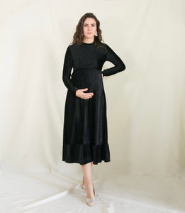 Vestido de maternidad, negro terciopelo rayas Gaby largo