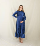 Vestido de maternidad, azul terciopelo rayas Gaby largo