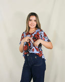 Nursing blouse, Esme blue orange flowers