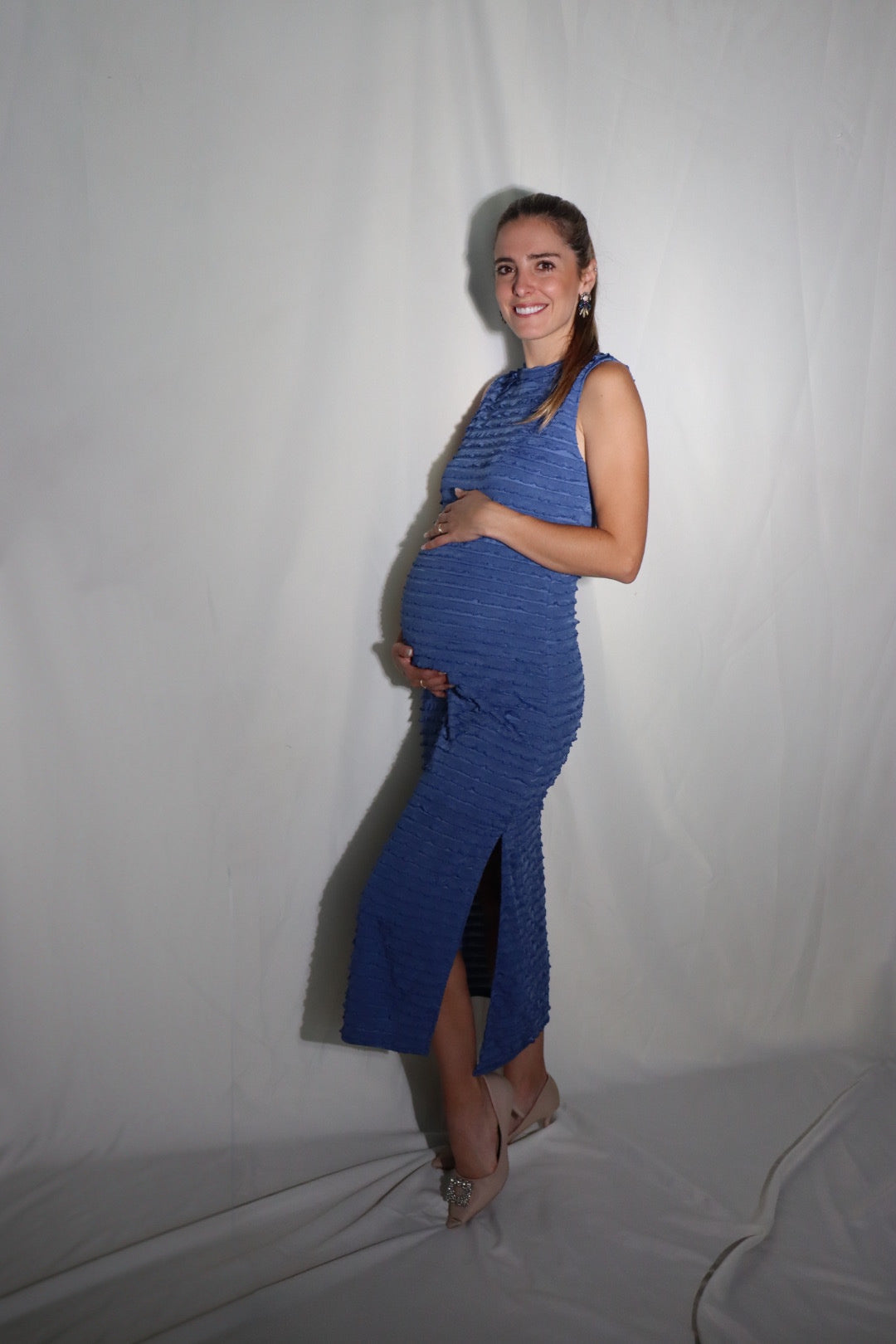 Vestido de maternidad Leslie, azul Marino corrugado