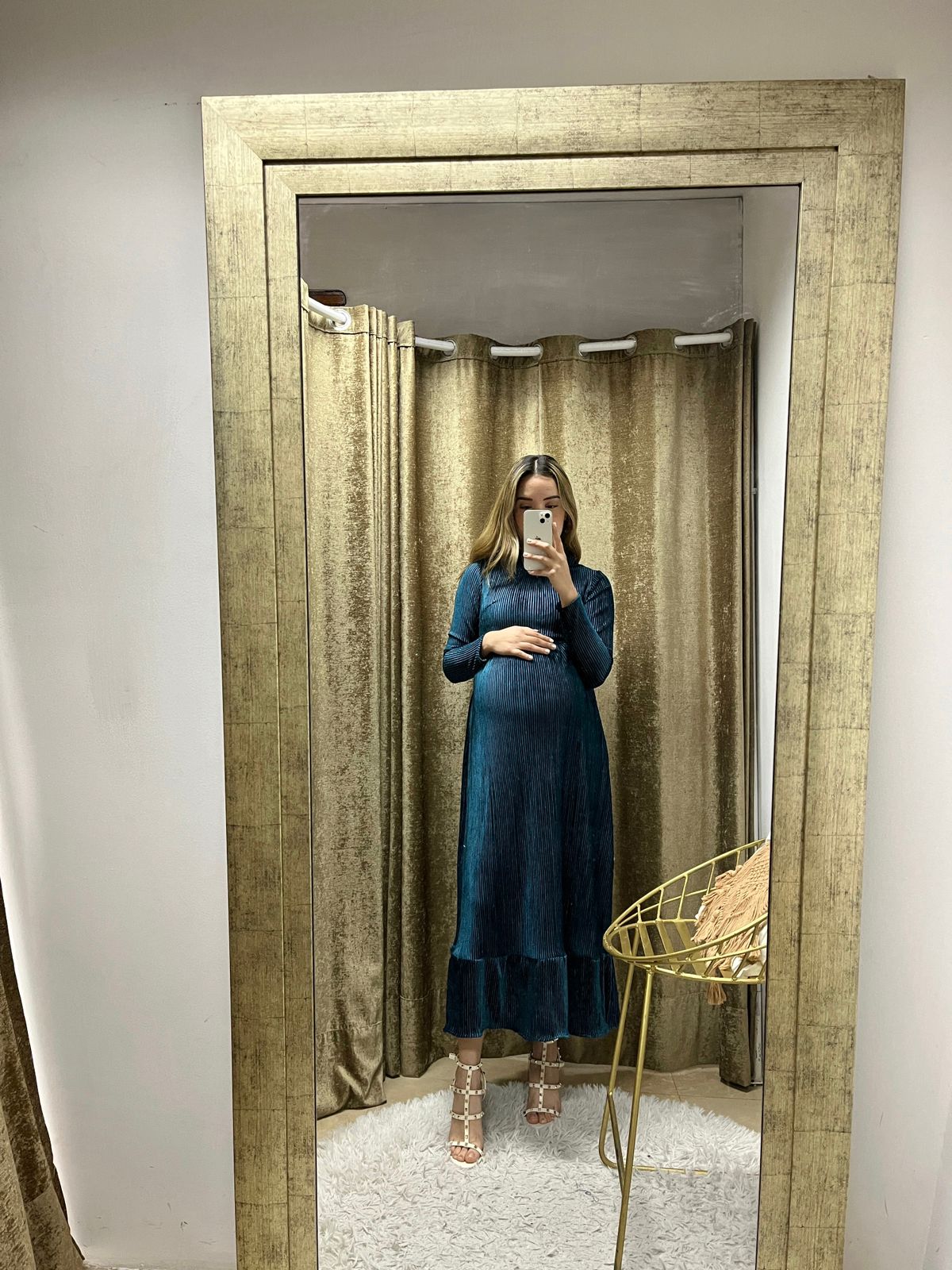 Vestido de maternidad, verde terciopelo rayas Gaby largo (CH)