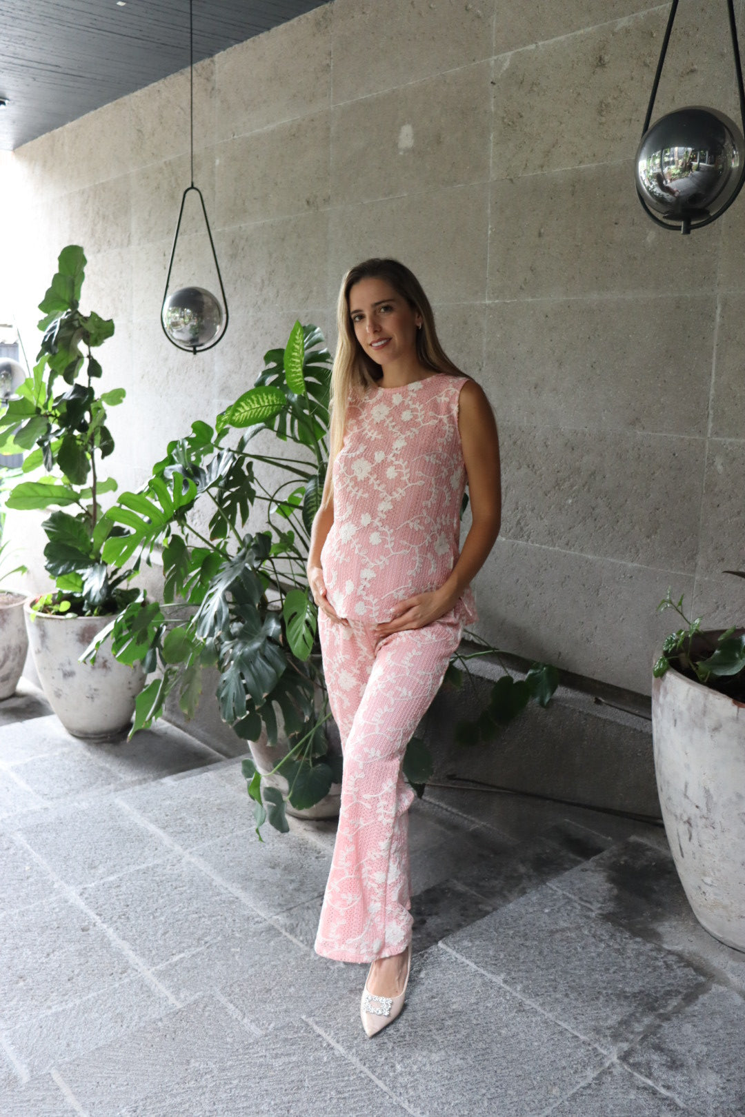Conjunto de maternidad Cinthya, rosa encaje