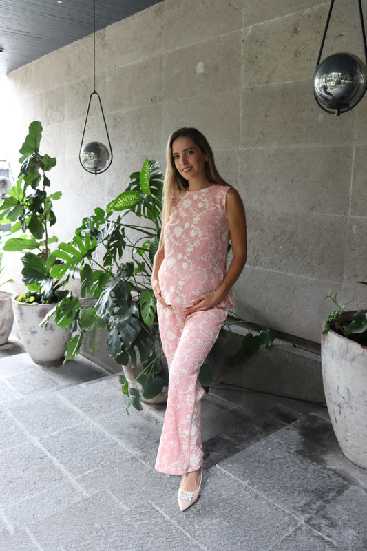 Conjunto de maternidad Cinthya, rosa encaje