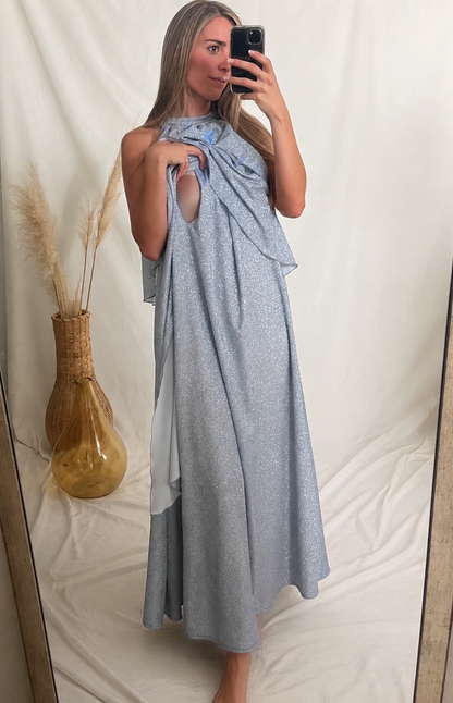 Vestido Ariel de maternidad y lactancia brillos plateado