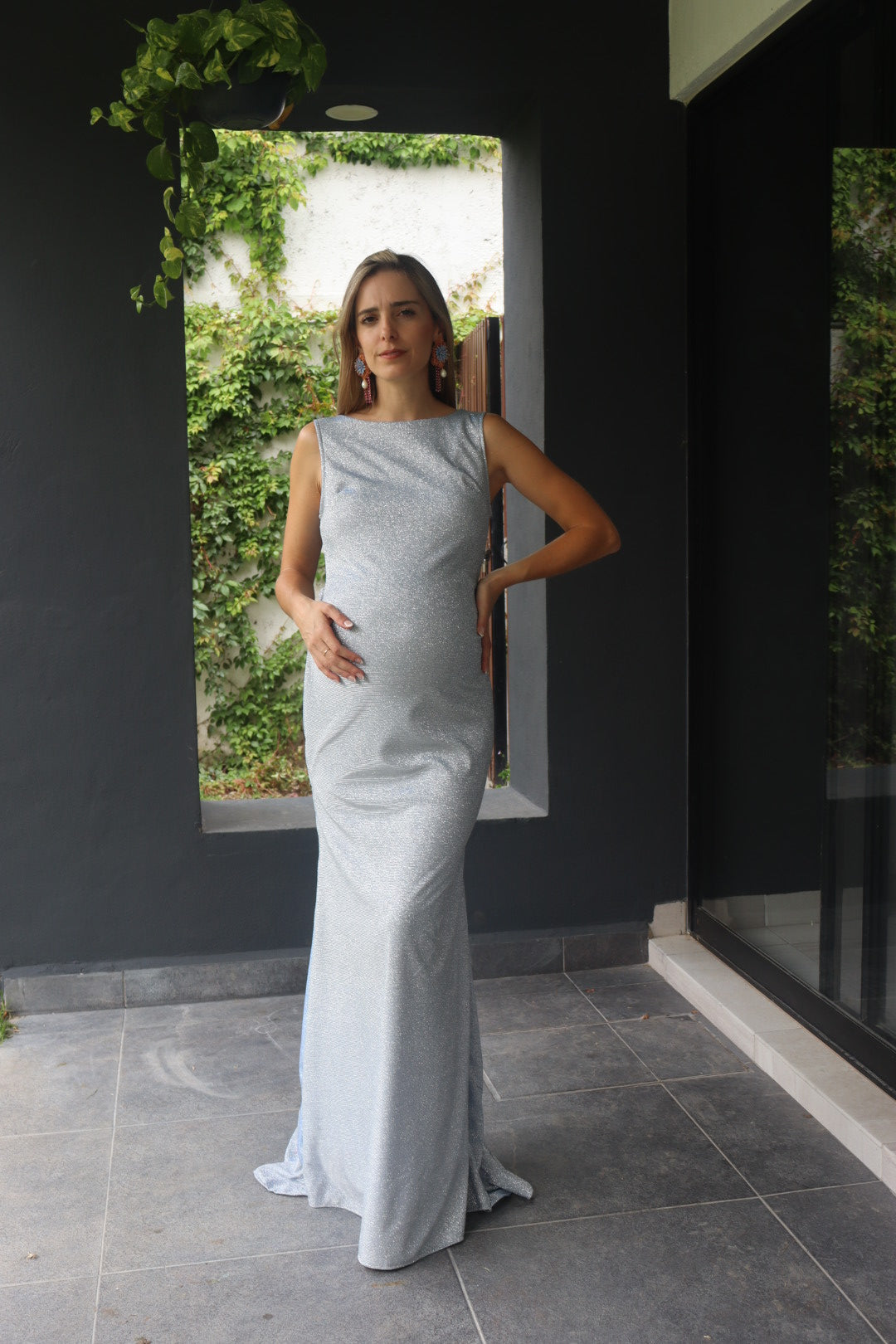 Vestido de maternidad moño Charlotte, gris brilloso