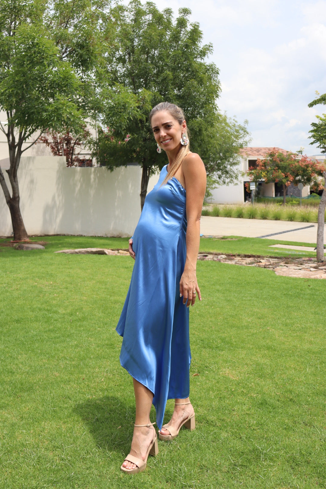 Vestido maternidad Samantha, azul brilloso