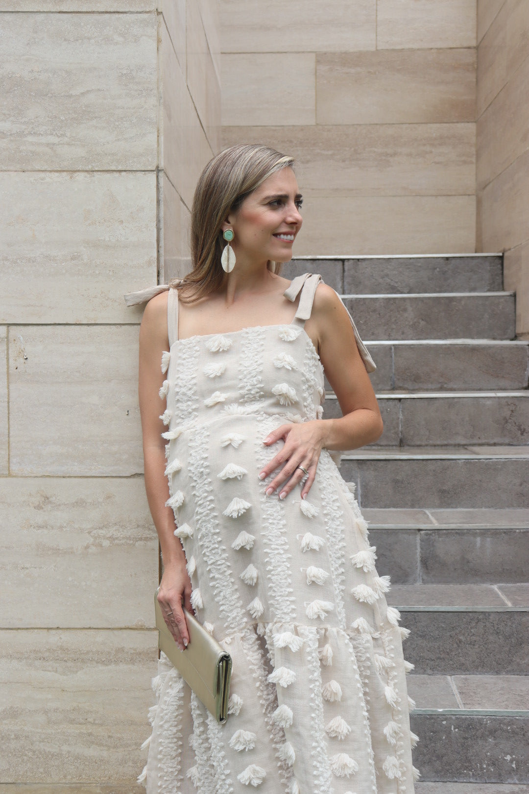 Vestido de maternidad Dalia beige pompones M