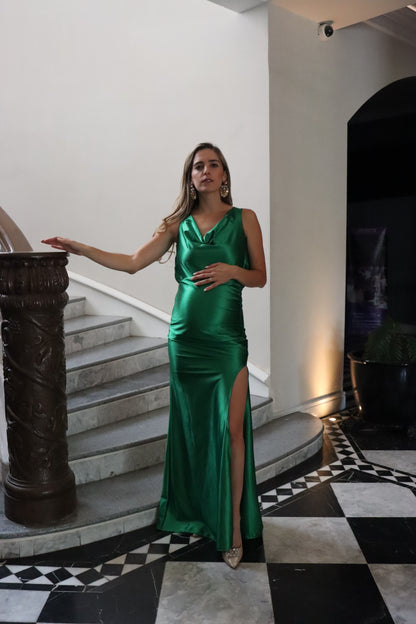 Vestido de maternidad Anahi, verde brillosa licra