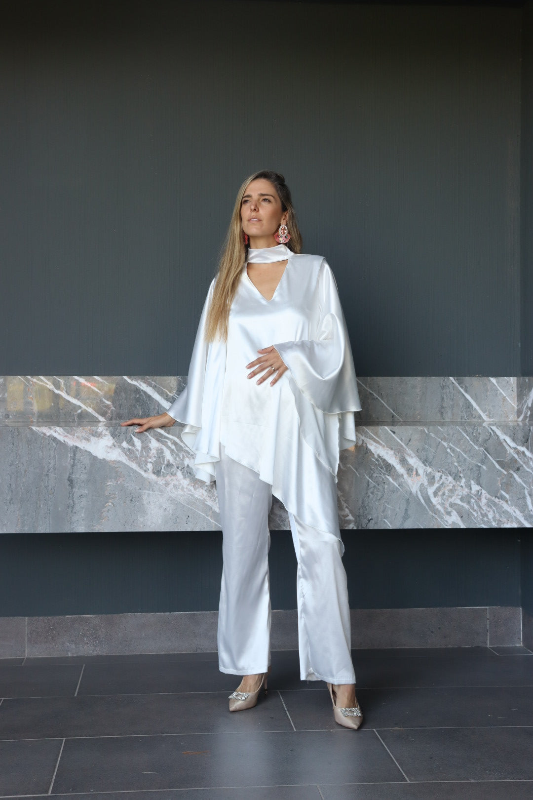 Jumpsuit de maternidad, Valeria ivory satinado