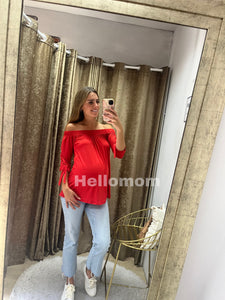 Blusa algodón roja con moñitos