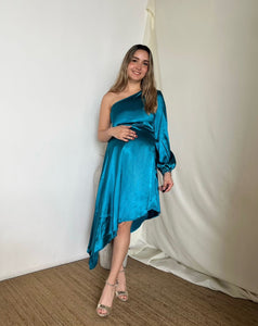 Vestido maternidad Samantha, azul verdoso brilloso