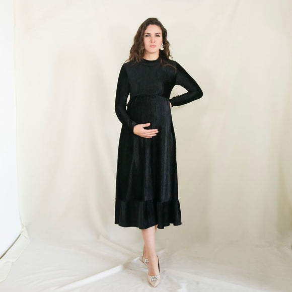 Vestido de maternidad, negro terciopelo rayas Gaby largo CH