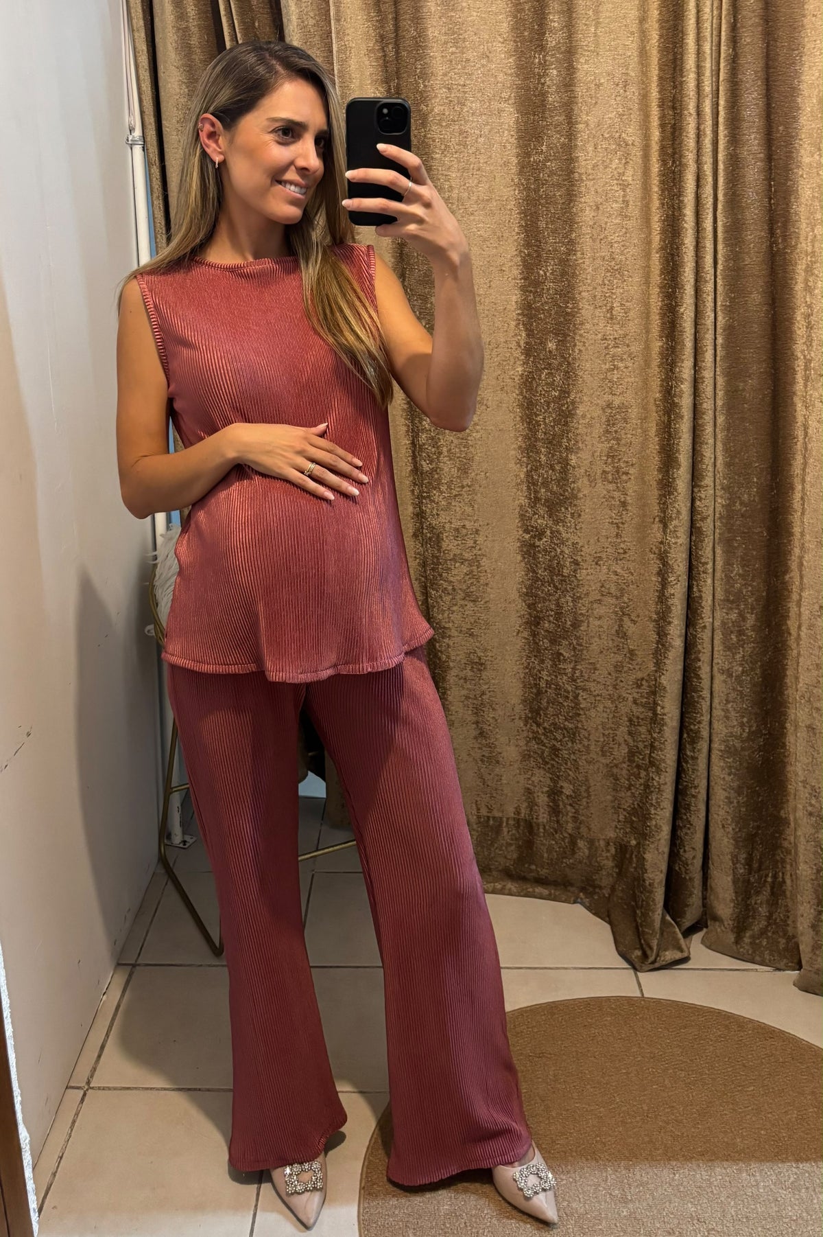 Conjunto de maternidad Mayte, rosa quemado corrugado
