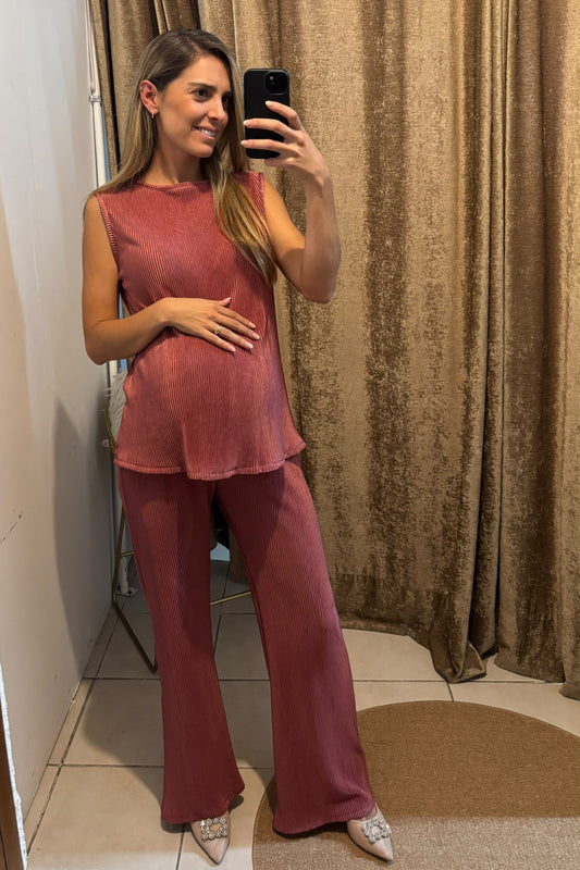 Conjunto de maternidad Mayte, rosa quemado corrugado