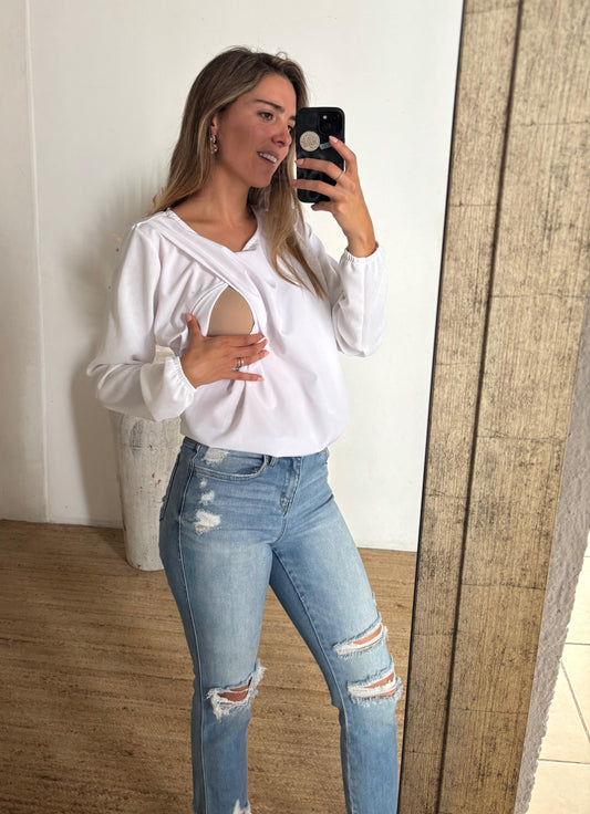 Blusa lactancia Daniela blanca textura XCH, CH y XG