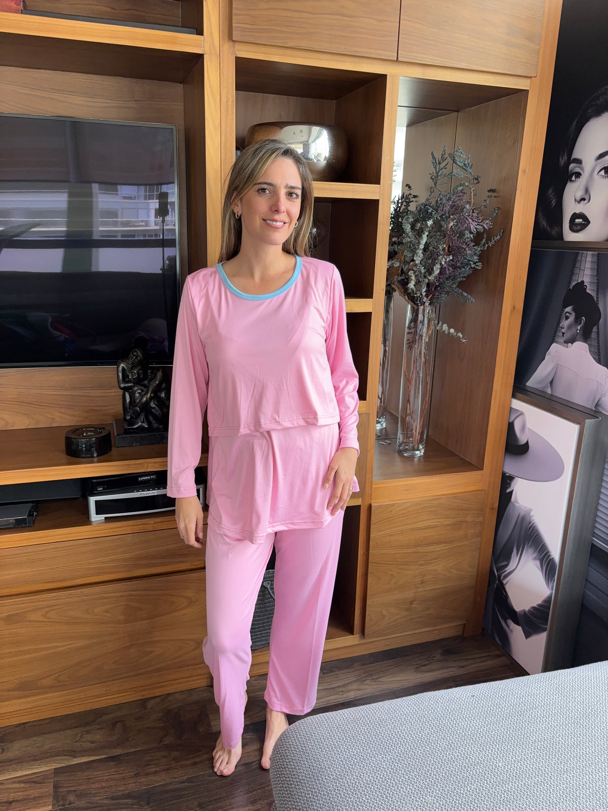 Pijama de maternidad y lactancia Rosa