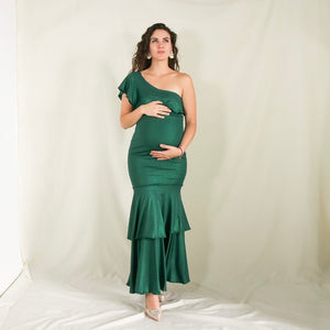 Vestido de maternidad Regina verde brillosa licra CH