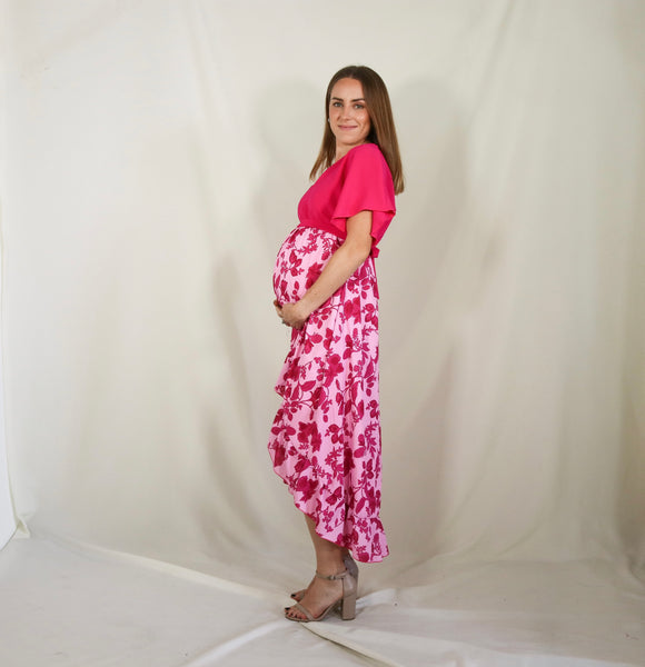 Vestido de Maternidad, Love Carlota rosa flores rosas