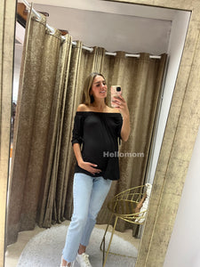 Blusa algodón negra con moñitos