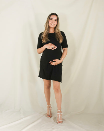 Vestido de maternidad y lactancia negro, Belinda Algodón (M y XG)