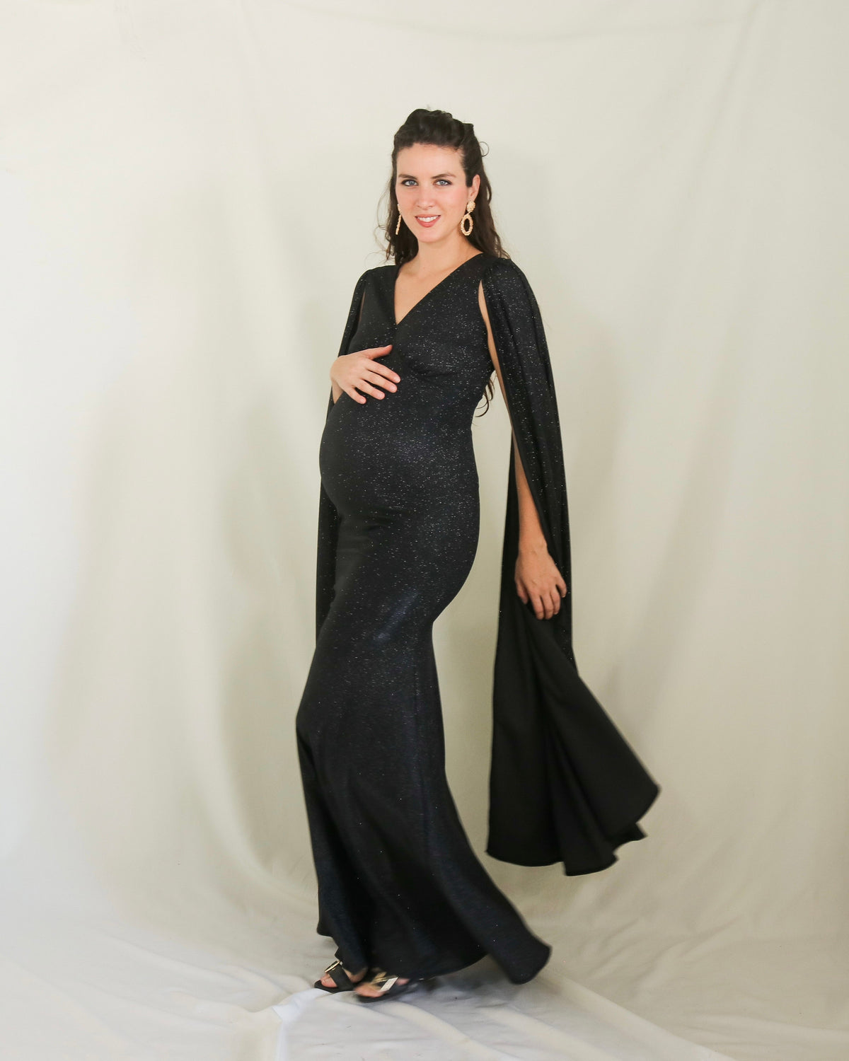 Vestido de maternidad Eliana, negro brillos CH, M y G