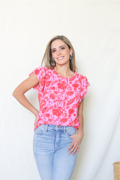 Blusa de lactancia, Andy rosa flores rojas