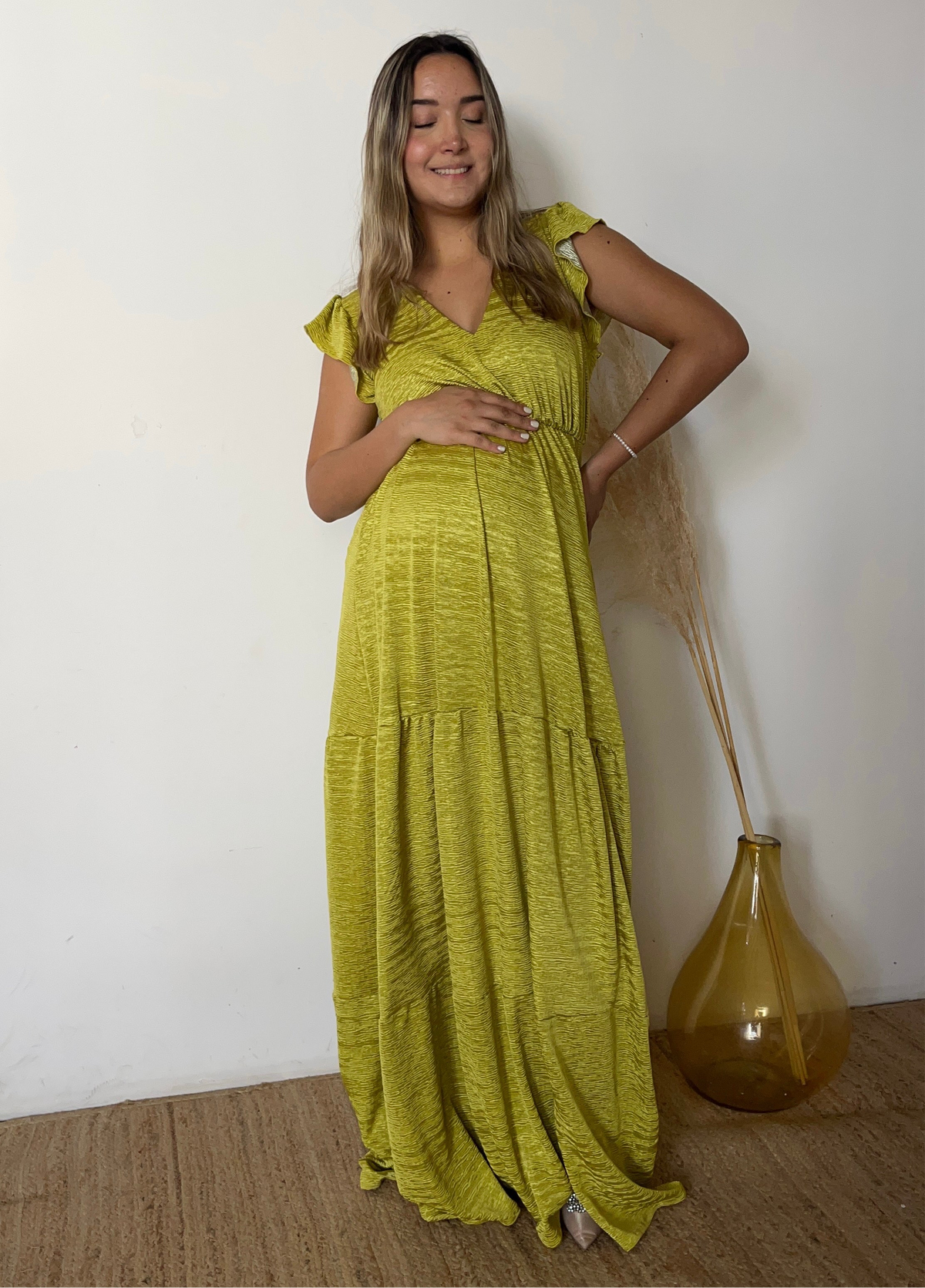 Vestido de maternidad Sofia/Dalia verde brilloso
